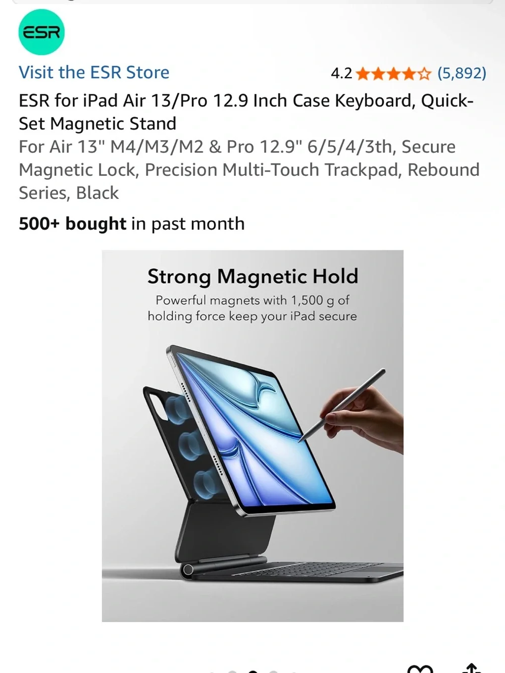 NIB ESR for iPad Air 13/Pro 12.9 Inch Case Keyboard, Quick-set Magnetic Stand